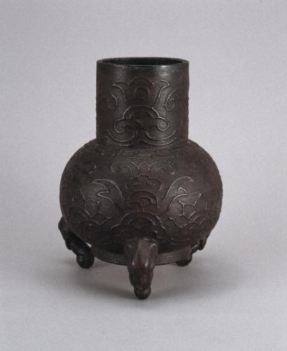 偕楽園焼  鉄砂釉花生