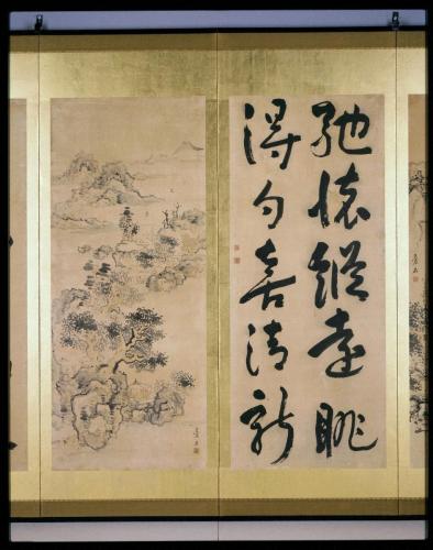 五言二行書・山水図押絵貼屛風