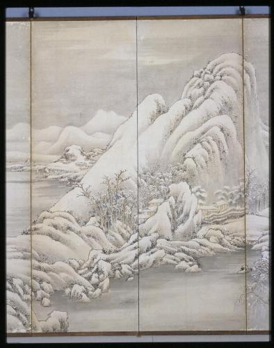冬景山水図屛風