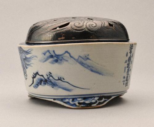 南紀男山焼　染付獅子図香炉