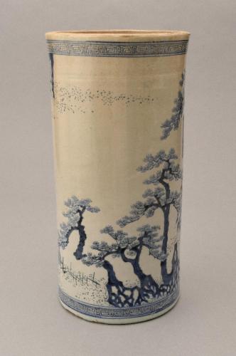 南紀高松焼　染付高松茶屋根上松図花生