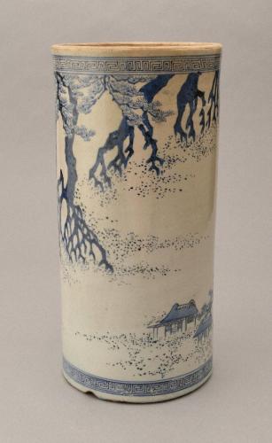 南紀高松焼　染付高松茶屋根上松図花生