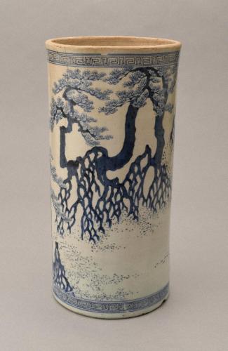 南紀高松焼　染付高松茶屋根上松図花生