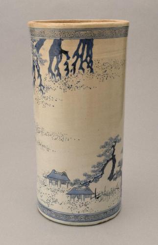 南紀高松焼　染付高松茶屋根上松図花生