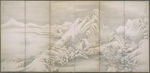 冬景山水図屛風