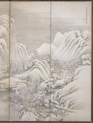 冬景山水図屛風