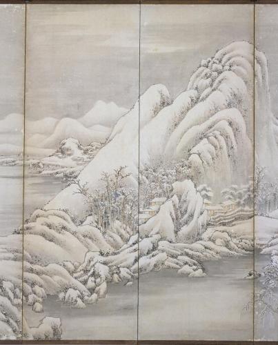 冬景山水図屛風