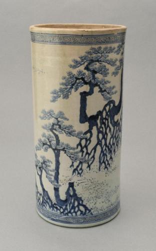 南紀高松焼　染付高松茶屋根上松図花生