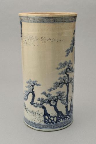 南紀高松焼　染付高松茶屋根上松図花生
