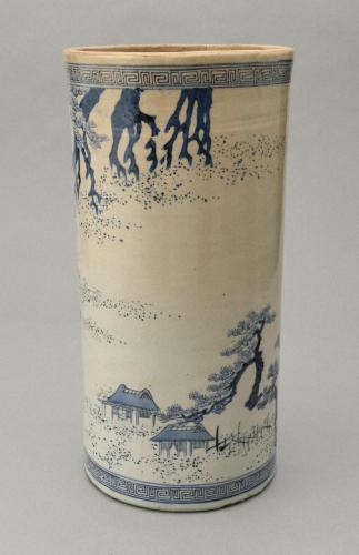 南紀高松焼　染付高松茶屋根上松図花生