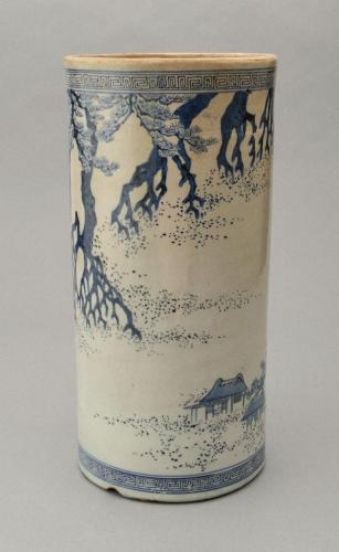 南紀高松焼　染付高松茶屋根上松図花生
