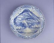 南紀男山焼  染付名草晩潮図大皿