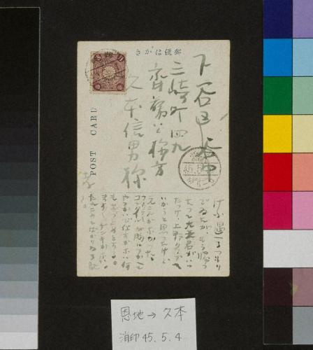久本信男あて絵葉書（明治45年5月4日消印）