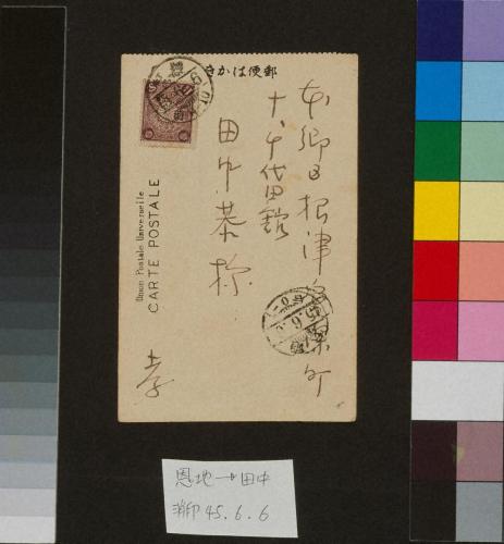 田中恭吉あて絵葉書（明治45年6月6日消印）