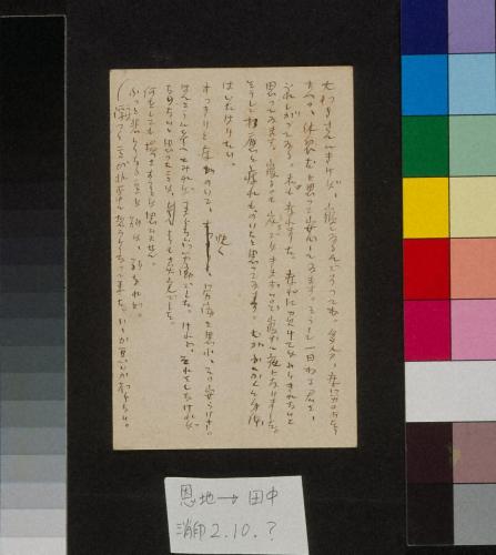 田中恭吉あて葉書（大正2年10月■日消印）