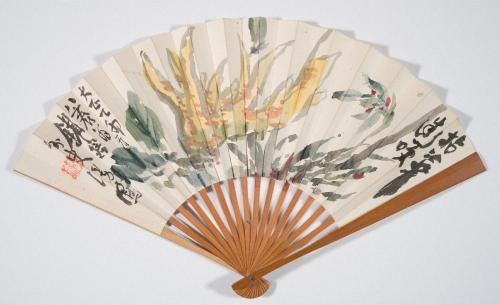 仏手柑南天図扇子