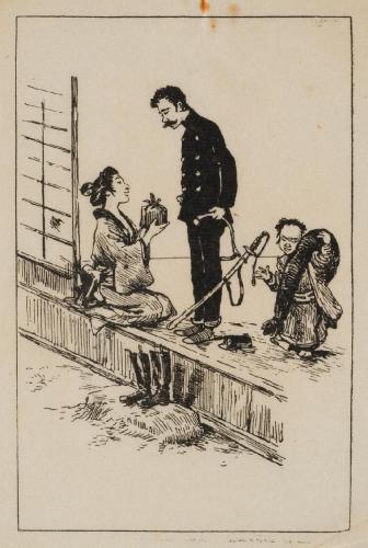 警官のたぼう：出勤。奥さんが旦那さまにその日の食糧を手渡す。