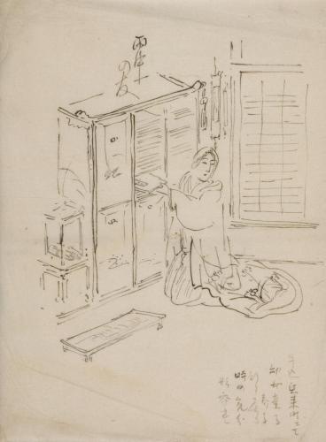 スケッチ 「雨中の友　牛込矢来町ニて」