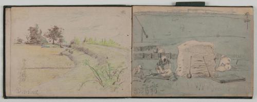 『紫明寫生帖』鉛筆之部其六（左）堤（右）布晒し