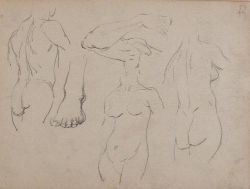 『紫明寫生帖』鉛筆之部其六（左）[無題]（右）[人体スケッチ]