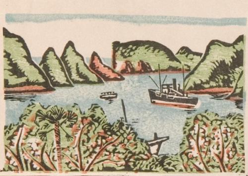 版画集『創作木版･南紀風景』19 勝浦港内B