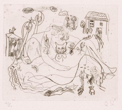 版画集『瑛九・銅版画 SCALE IV』 13 女と猫