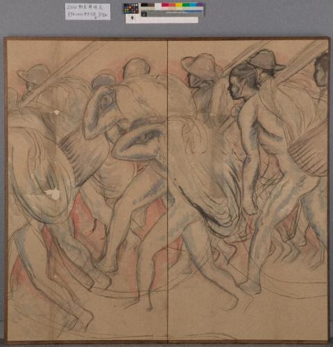 夕陽に帰る漁夫 下絵