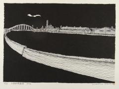 HOMMA Kichiro, A Distant View of Koto-Shimbashi, 1976, Mimeograph on Paper, Private Collection