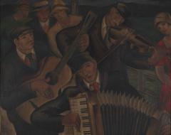 失業音楽隊 1928(昭和3)年 油彩、キャンバス 東京都現代美術館蔵