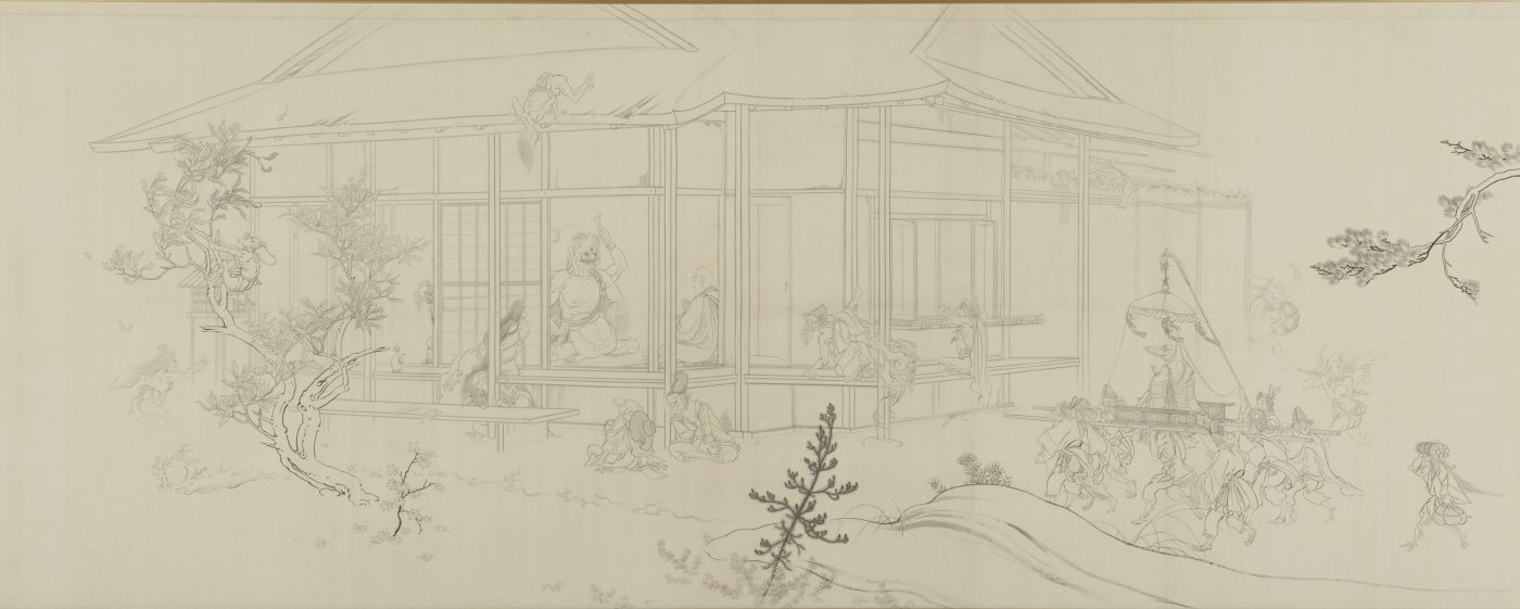 下村観山 《白描 魔障図》 1910年 墨、絹