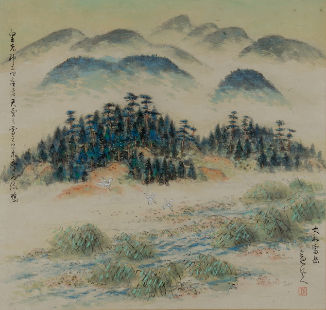 《万葉歌蹟 大和雷岳之図》 1943（昭和18） 顔料、紙、軸装 55.4×58.4cm　個人蔵