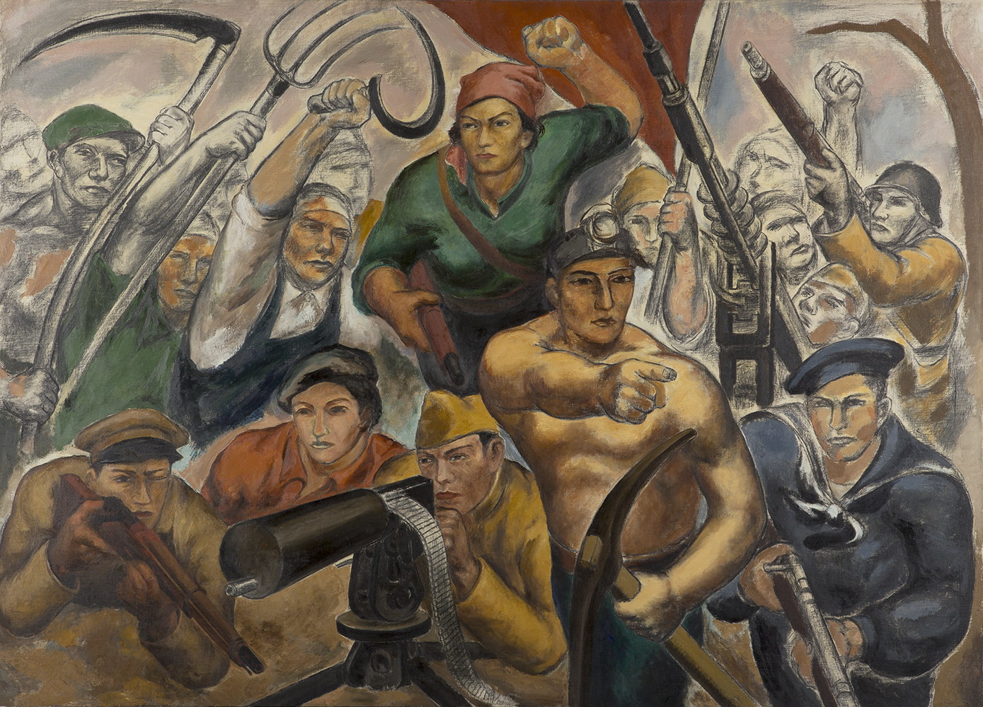 石垣栄太郎《人民戦線の人々》1936〜37年頃 油彩、キャンバス 和歌山県立近代美術館蔵