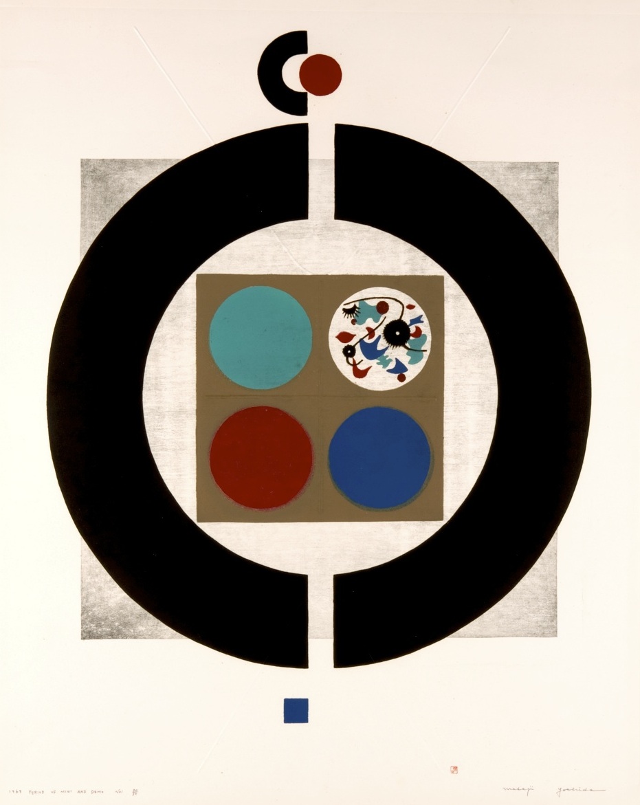 吉田 政次(YOSHIDA Masaji/1917-1971)
《ミニとデモの時代 No.1》1968(昭和43)/木版、紙/95.4×74.0