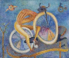 瑛 九《自転車》1956　油彩、キャンバス