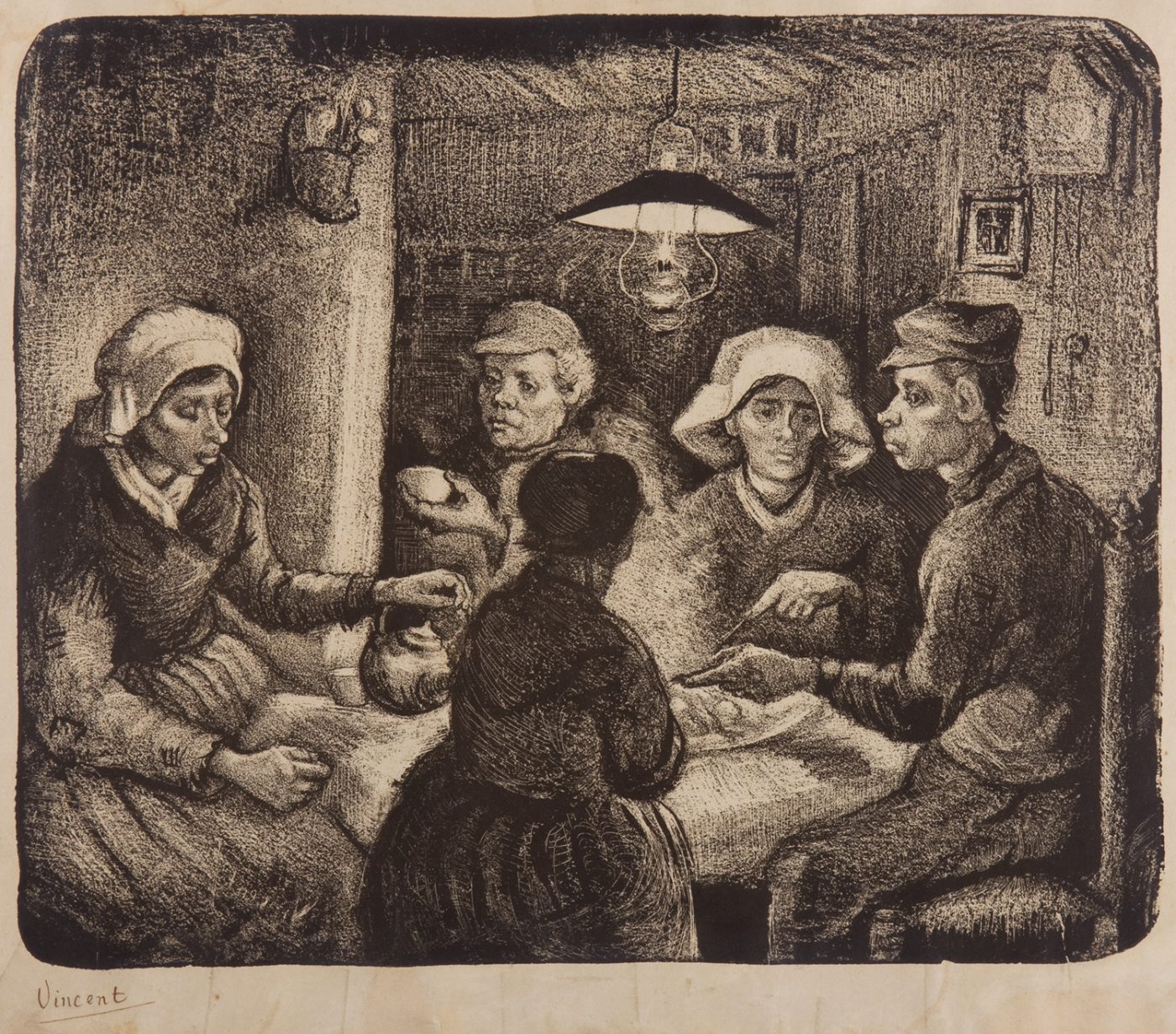 フィン セント・ファン・ゴッホ《馬鈴薯を食べる人々》1885年 リトグラフ、紙　個人蔵