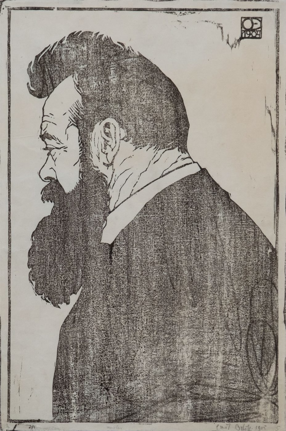 エミール・オルリク《画家フェルディナント・ホドラーの肖像》1904/1905年 木版、紙 当館蔵