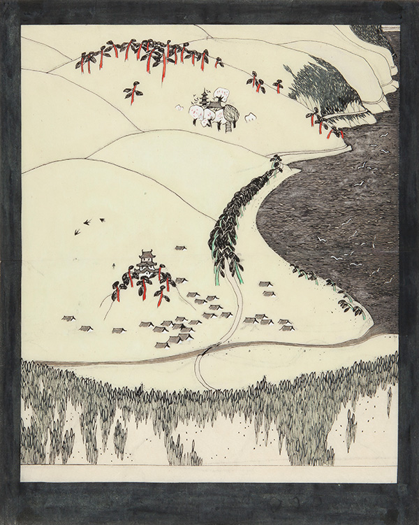 田中恭吉《和歌山風景》1914年頃　インク・彩色、紙　当館蔵