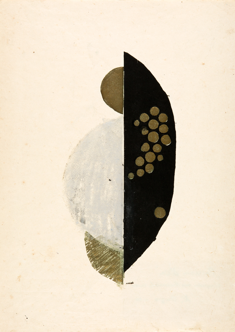  恩地孝四郎《音楽作品による抒情 ドビュッシー「金色の魚」》 1950年 木版、紙