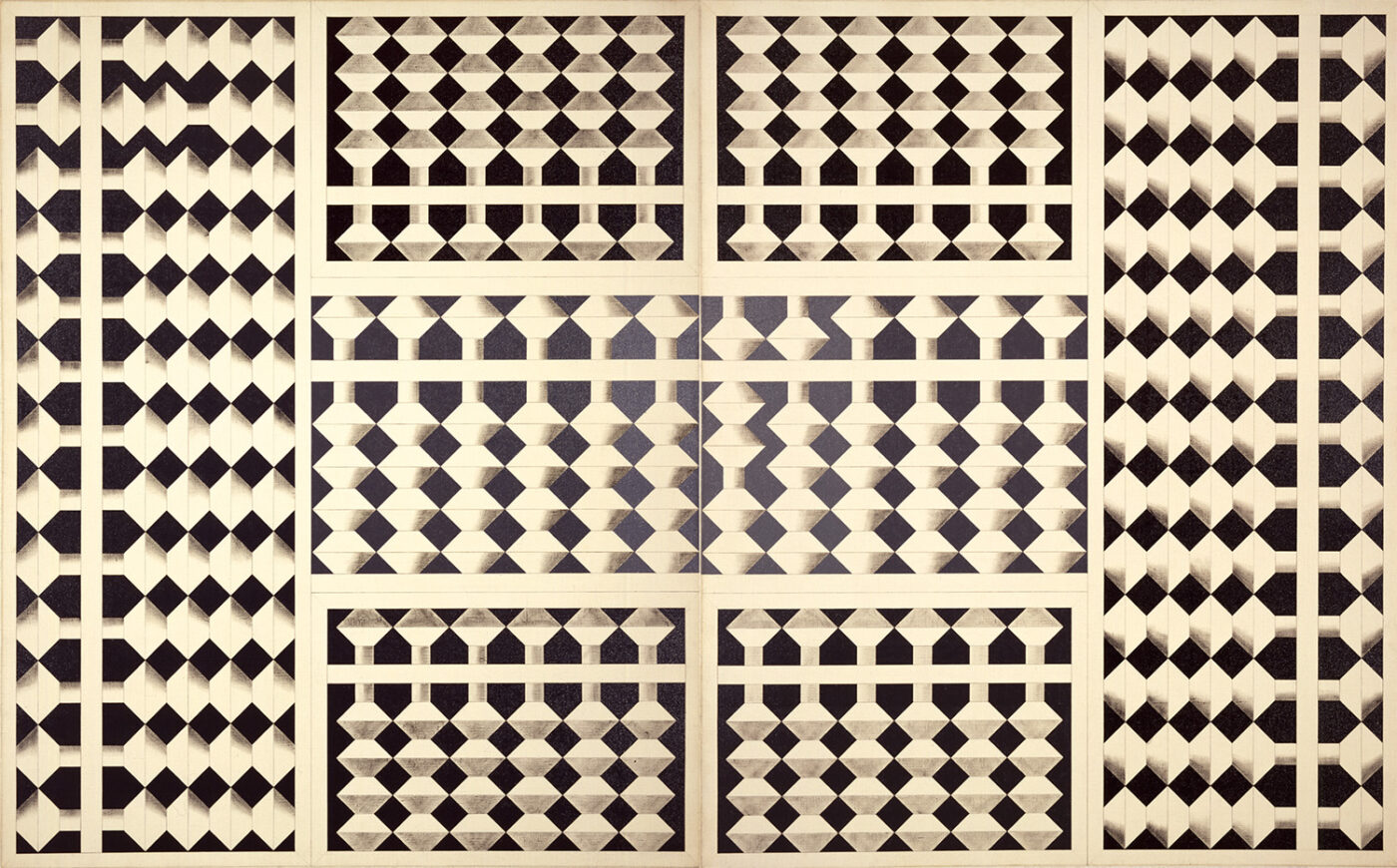 関根美夫《作品 ＃395–396》1975年　油彩、キャンバス　当館蔵