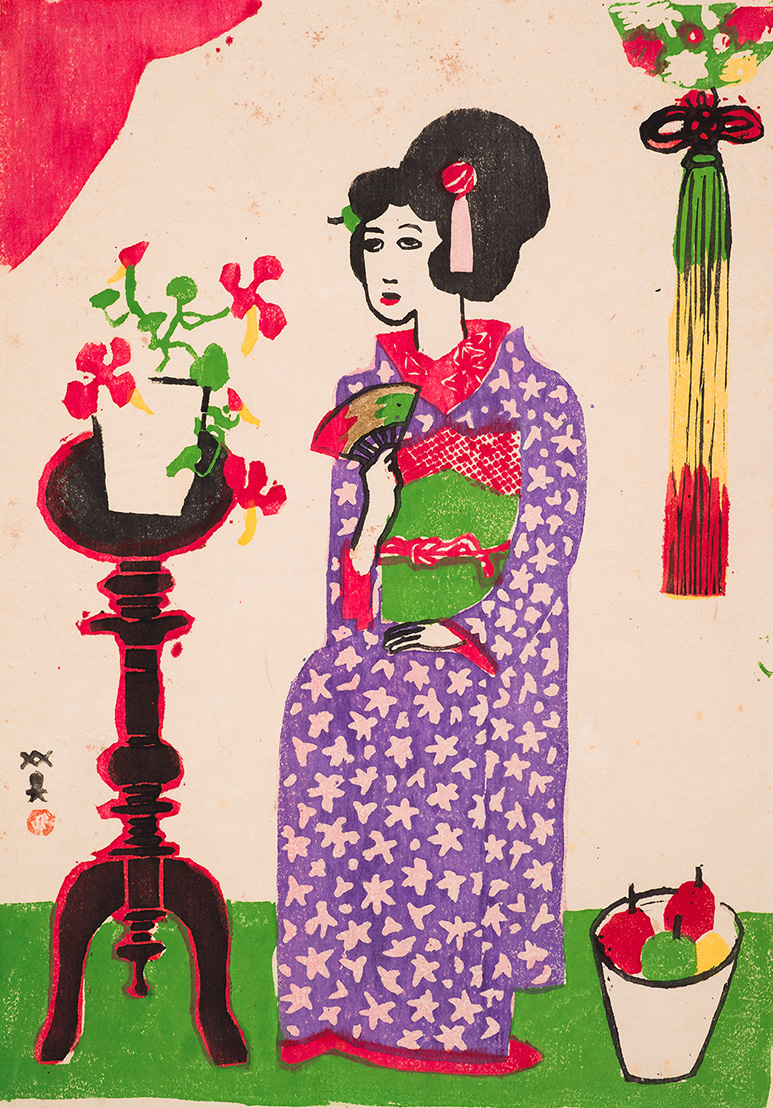 川西英《少女》1929年 木版、紙 当館蔵◆ 