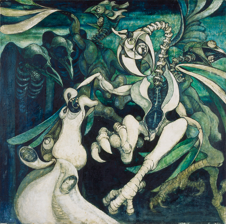 下村良之介《夜の曲》1951年　顔料、紙　当館蔵