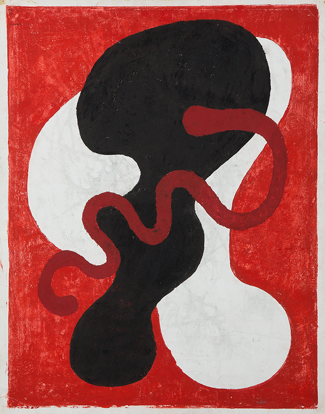 恩地孝四郎《フォルムNo.14 グロテスク（II）》1952年　マルチブロック、紙　当館蔵